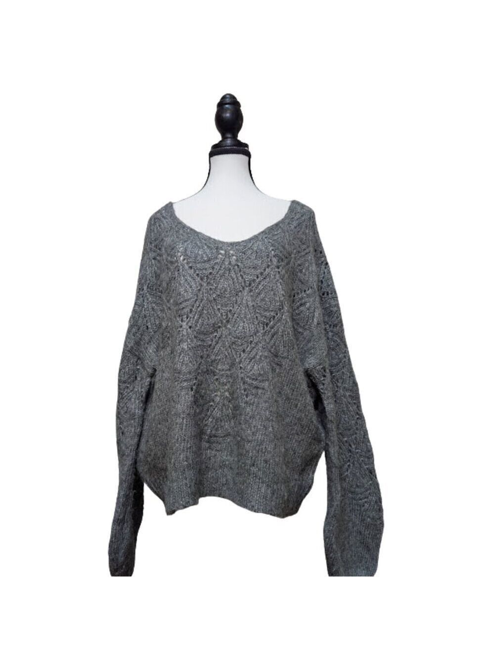 Q&A Gray Textured Knit Balloon Sleeve Sweater Wool Blend – Size XL